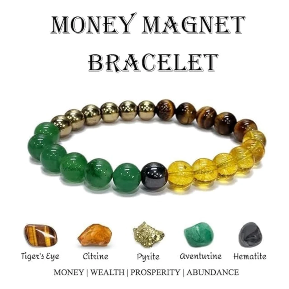 Agatesvibe Money Magnet Crystal Bracelet - Unisex Wealth & Prosperity Bracelet with Citrine, 8mm Beads, 24 Crystals