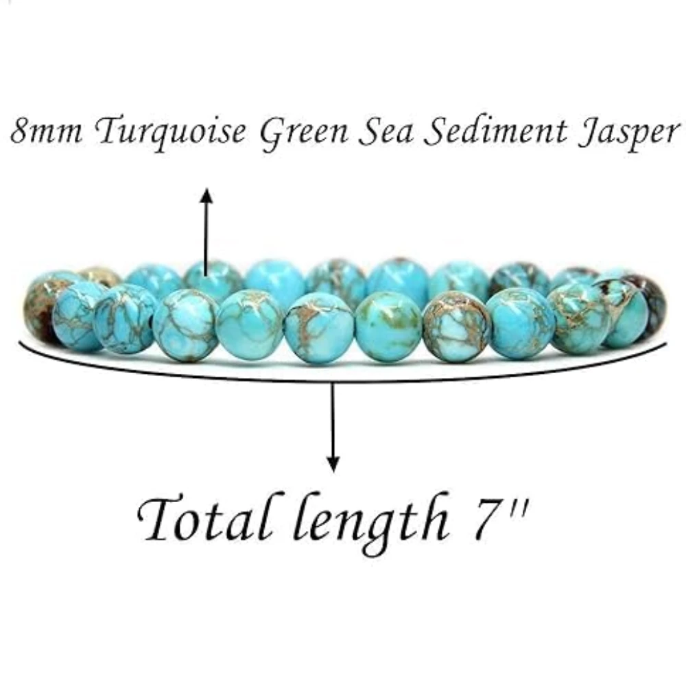 Agatesvibe Handmade 8mm Semi-Precious Gemstone Bead Stretch Bracelet – 7" Unisex (PAck of 1) (Turquoise Green Sea Sediment)