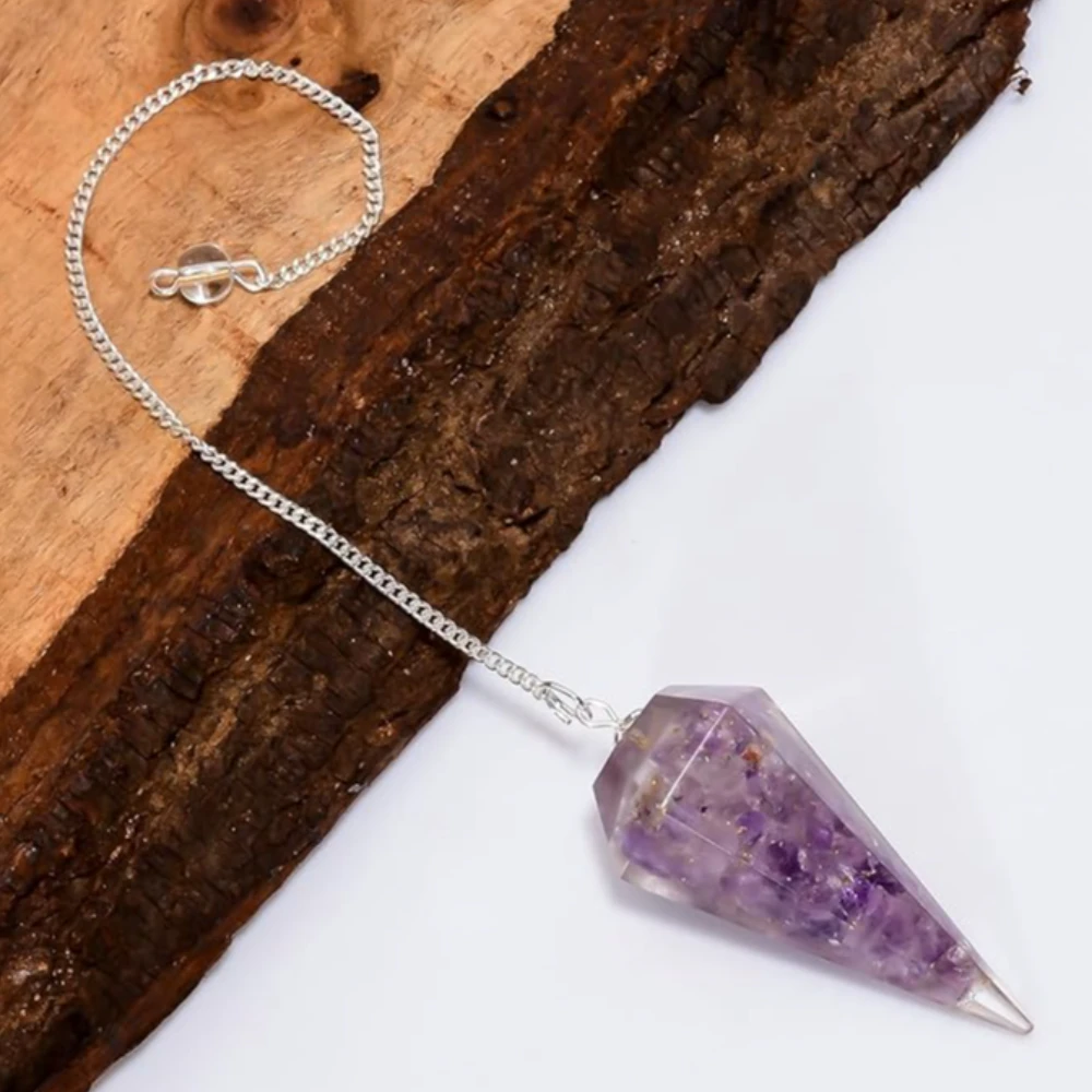 Agatesvibe "7 Chakra Stones Pendulum – Energy Healing & Dowsing Crystal | Reiki Pendulum with Chakra Chain & Ball for Meditation & Grids(Pack of 1) (Crystal Amethyst)