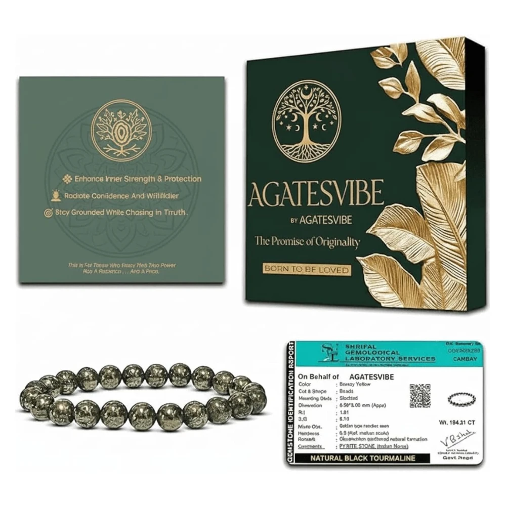 Certified Original Raw Pyrite Bracelet – Natural Stone Energy for Men & Women | Golden Pyrite Crystal for Wealth, Success & Healing with Activation Card & Authenticity Certificate