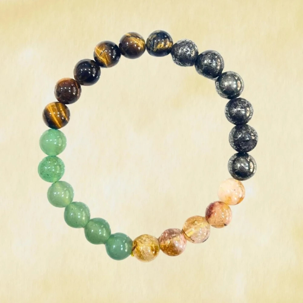 Agatesvibe Money Magnet Bracelet for Men & Women | Original Pyrite, Citrine, Green Aventurine, Tiger Eye & Hematite Stones | Certified Healing Crystal Bracelet for Wealth, Money, Prosperity & Abundance (Pack of 1)