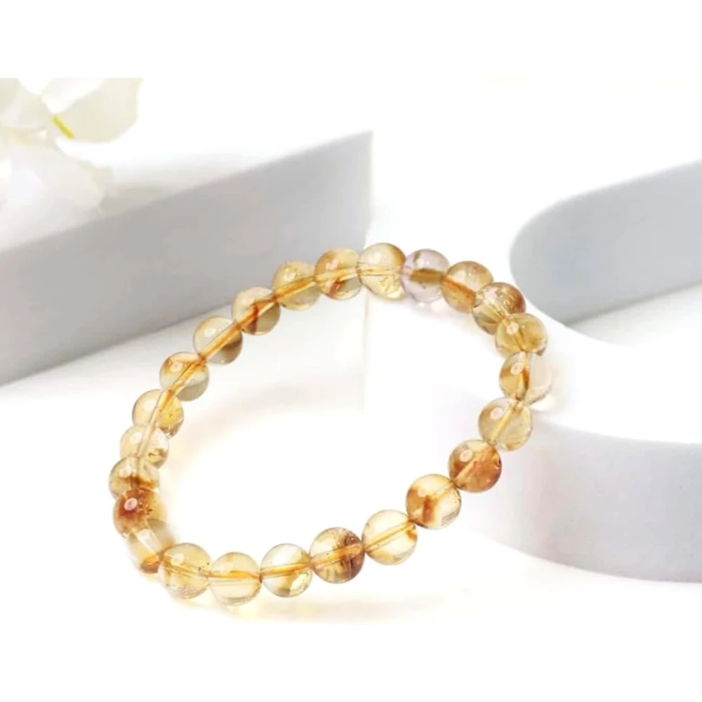 Agatesvibe Natural Yellow Citrine Quartz Crystal Faceted Round Beads Bracelet - 8mm AAAA Quality (PACK OF 1)