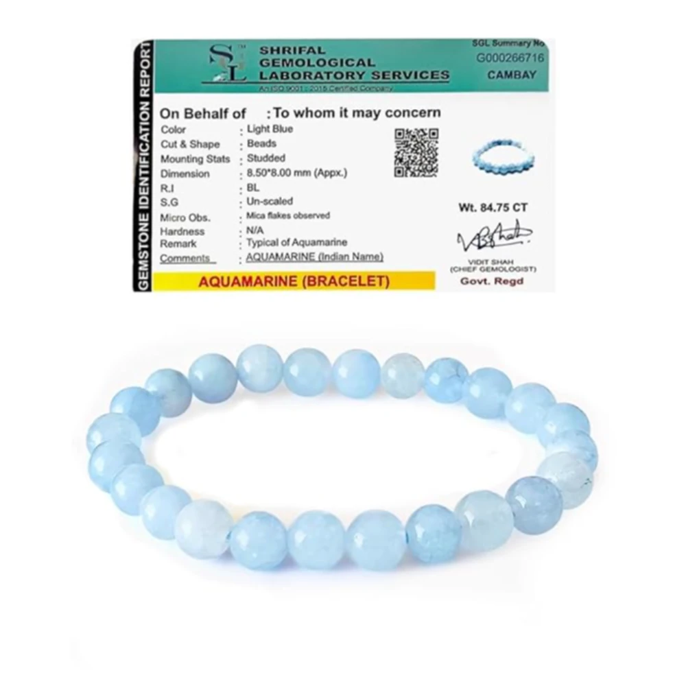 Natural Aquamarine Bracelet for Men and Women – Single Circle Beaded Bracelet – Healing Crystal Energy Jewelry – Handmade Gemstone Wristband (Pack of 1)