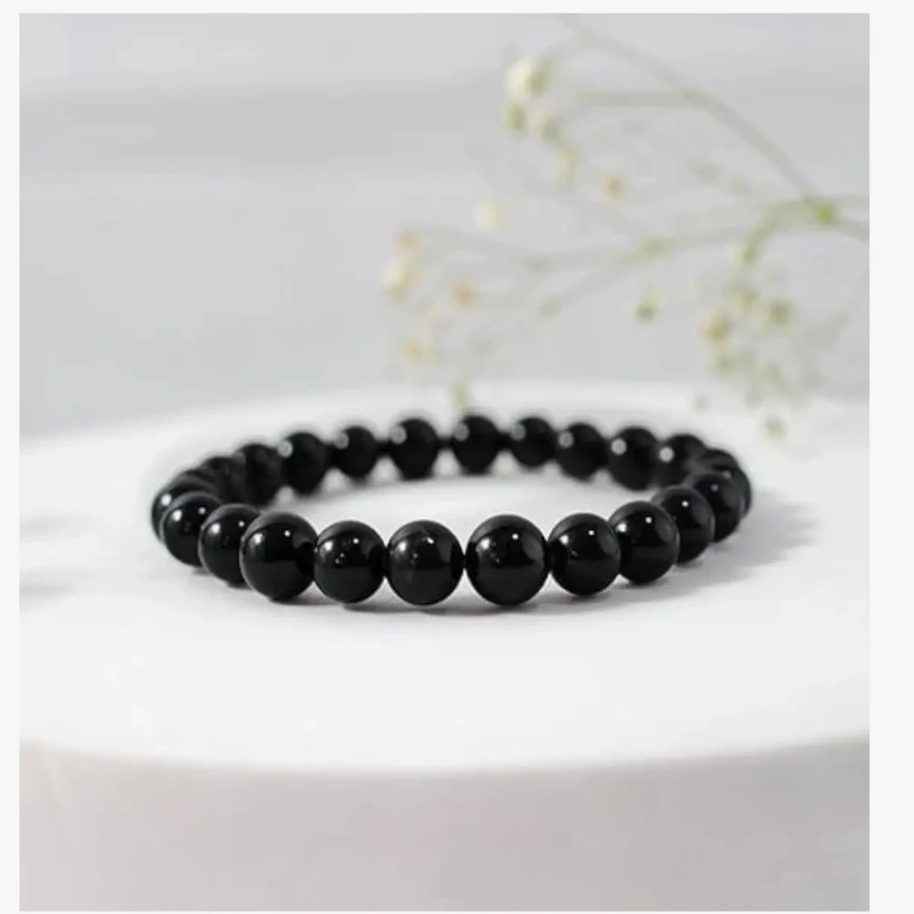 Agatesvibe Handmade Gem Semi Precious Gemstone 8mm Round Beads Stretch Bracelet (Black Tourmaline)
