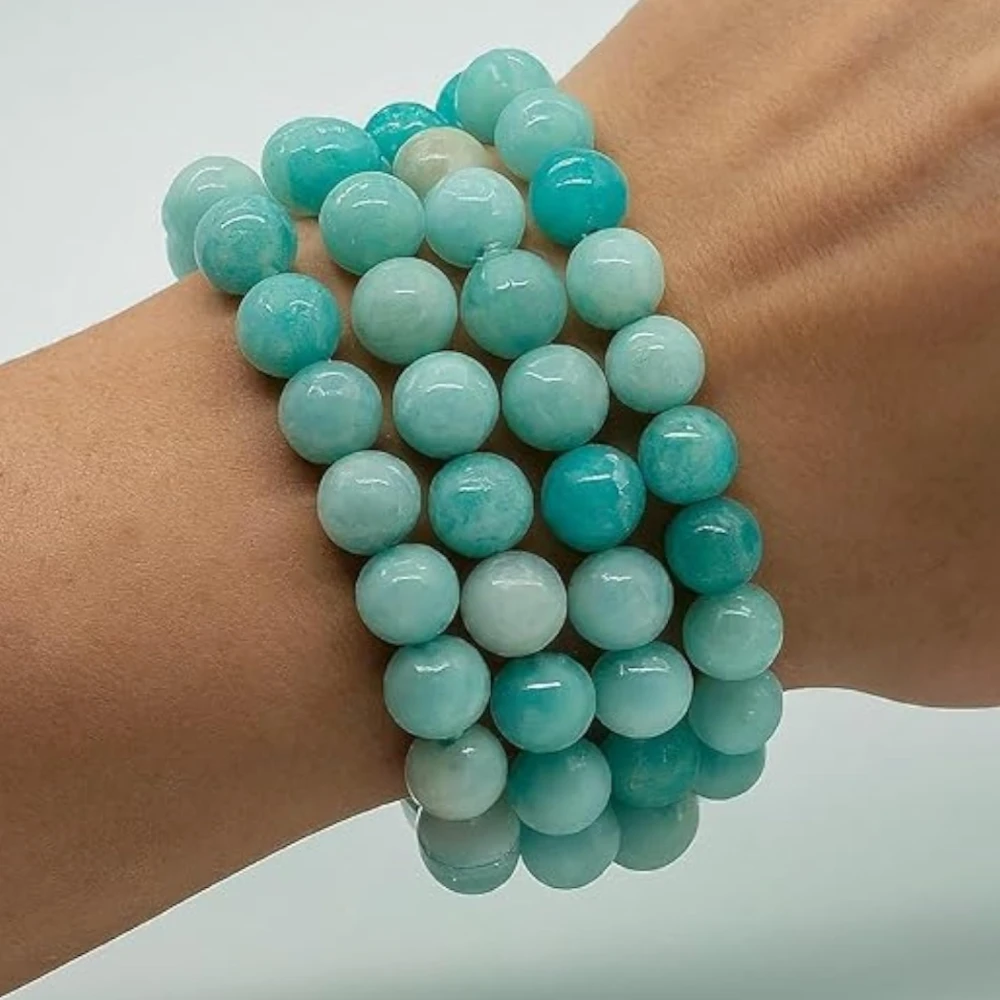 Agatesvibe Natural Certified 8mm Healing Crystal Bracelet | Stretchable, Suitable for Men and Women | for Chakra Balancing, Inner Peace, Abundance, and overall Well-being (Pack of 1) (Amazonite)