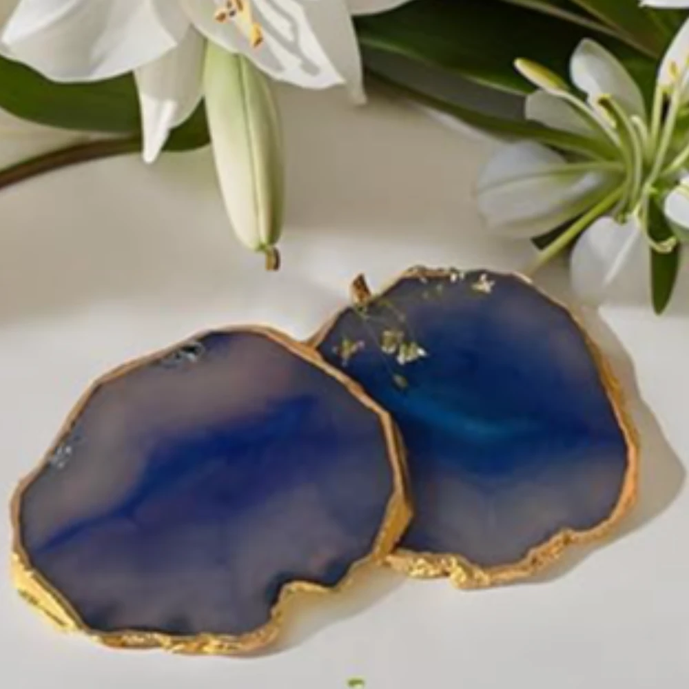 Agatesvibe Brazilian Agate Stone Coaster Beautiful Coaster Fit for Tea Cups Coffee Mugs and Glasses Perfect Table Accessories Tableware (5, Blue)