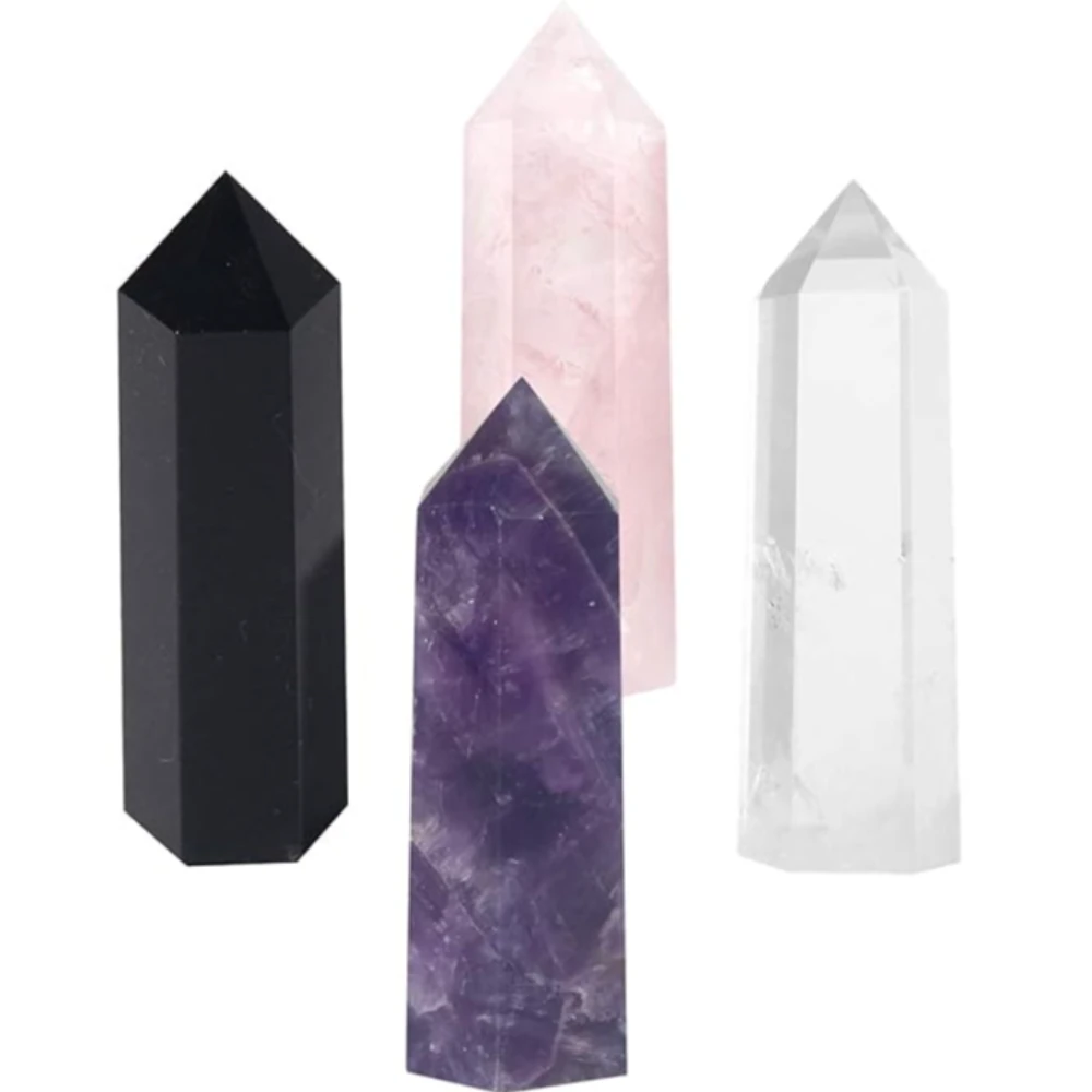Agatesvibe Goege Bailey Amethyst Crystal Wand – Healing Stone | Faceted Reiki Chakra Meditation Tool for Energy Balancing & Spiritual Therapy (4 Sets)
