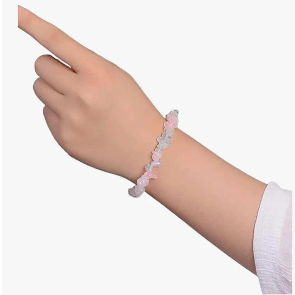 Agatesvibe Crystals Stretch Bracelet Irregular Beads Stretch Healing Crystals Chips Natural Gemstone for Women Jewelry Reiki Meditation (Pack of 1) (Morganite)