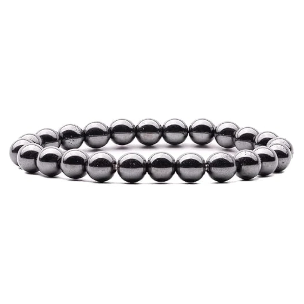 Agatesvibe Natural Certified 8mm Healing Crystal Bracelet | Unisex Stretchable Design | Chakra Balancing, Inner Peace & Abundance for Overall Well-being (Pack of 1) (Hematite)