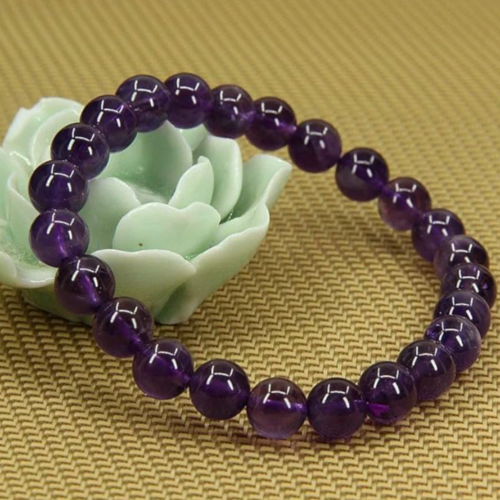 Agatesvibe Handmade Gem Semi Precious Gemstone 8mm Round Beads Stretch Bracelet 8mm Bead Size (A Grade Amethyst)