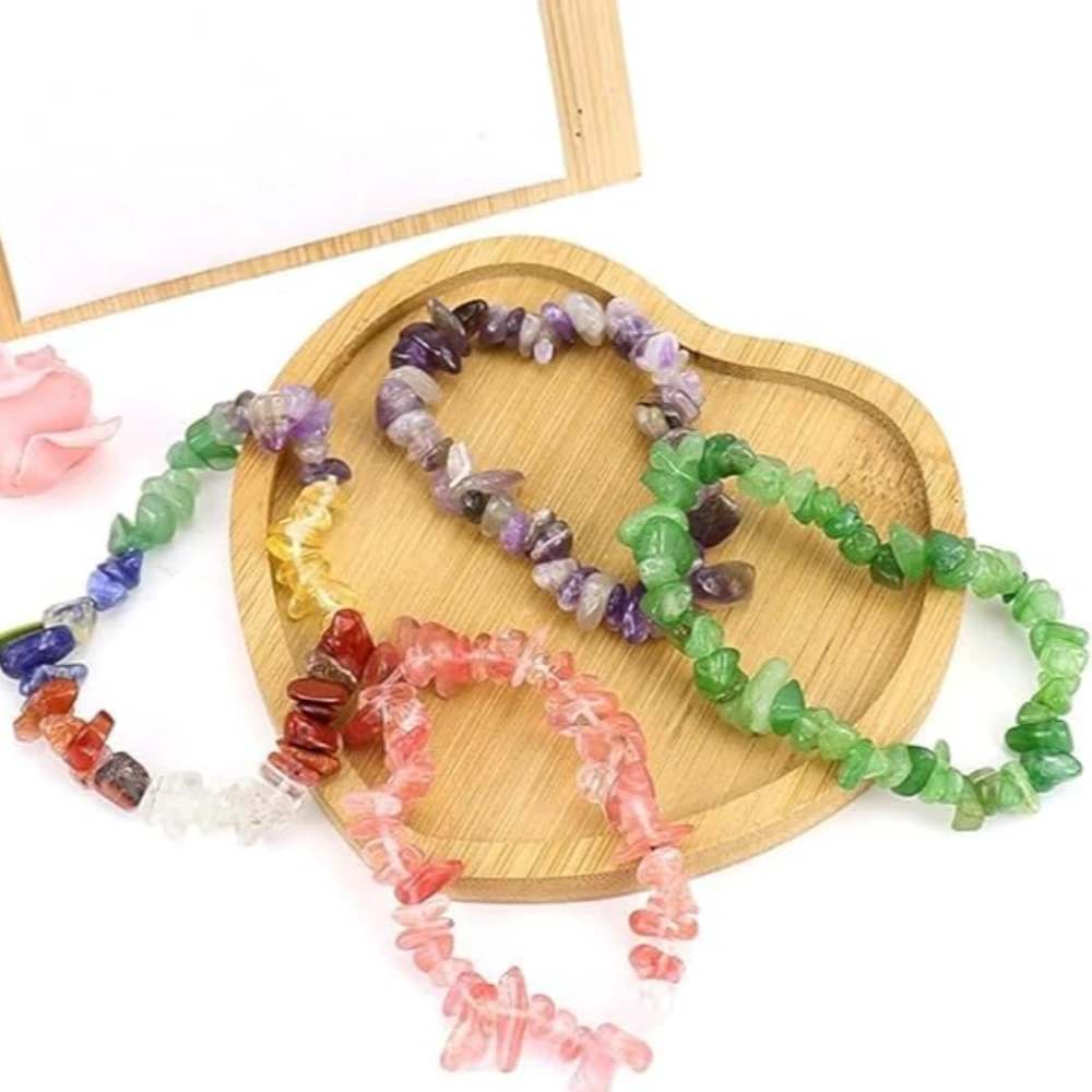 Agatesvibe Crystals Stretch Bracelet Irregular Beads Stretch Healing Crystals Chips Natural Gemstone for Women Jewelry Reiki Meditation (Pack of 1) (7 Chakra)