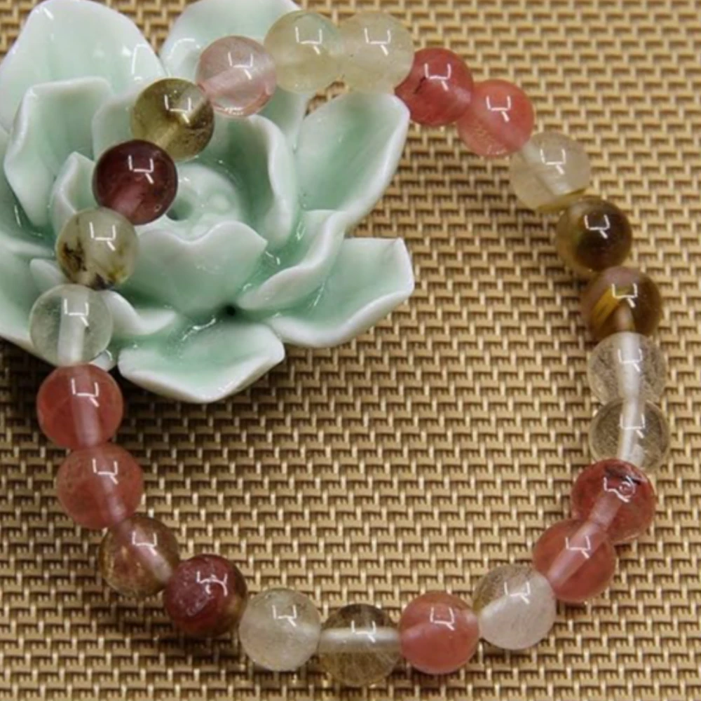 Agatesvibe Handmade Gem Semi Precious Gemstone 8mm Round Beads Stretch Bracelet 8mm Bead Size (Cherry Quartz)