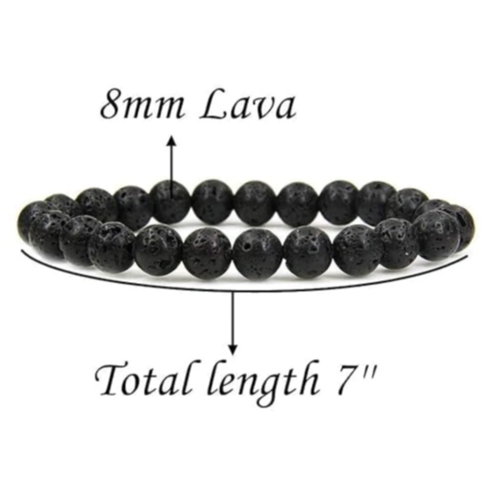 Agatesvibe Handmade Semi-Precious Gemstone Beaded Bracelet – 8mm Round Stretch Bracelet (7") for Unisex (Pack of 1) (Black Lava)