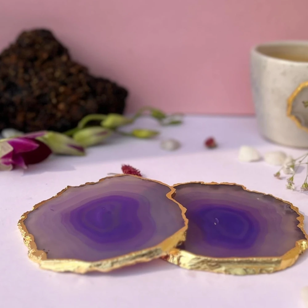 Agatesvibe Brazilian Agate Stone Coaster Beautiful Coaster Fit for Tea Cups Coffee Mugs and Glasses Perfect Table Accessories Tableware (5, Purple)