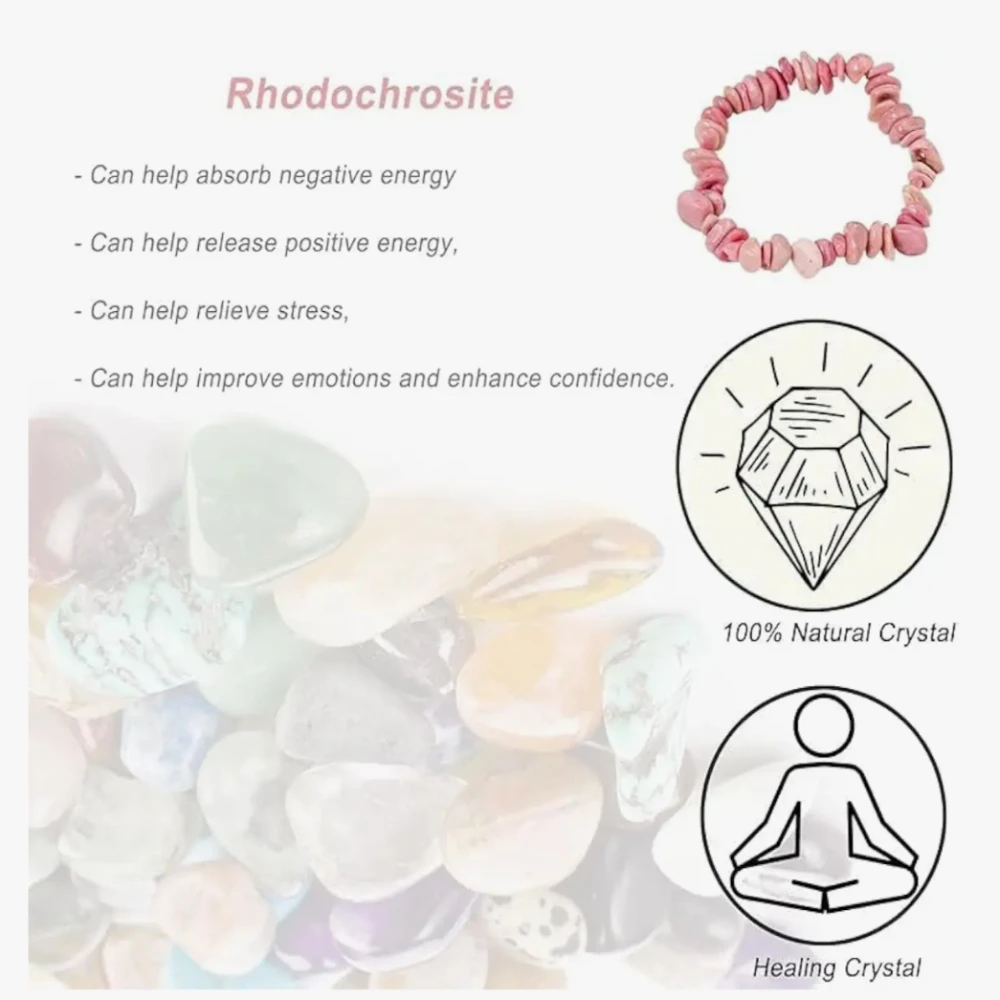 Agatesvibe Crystals Stretch Bracelet Irregular Beads Stretch Healing Crystals Chips Natural Gemstone for Women Jewelry Reiki Meditation (Pack of 1) (Rhodochrosite)