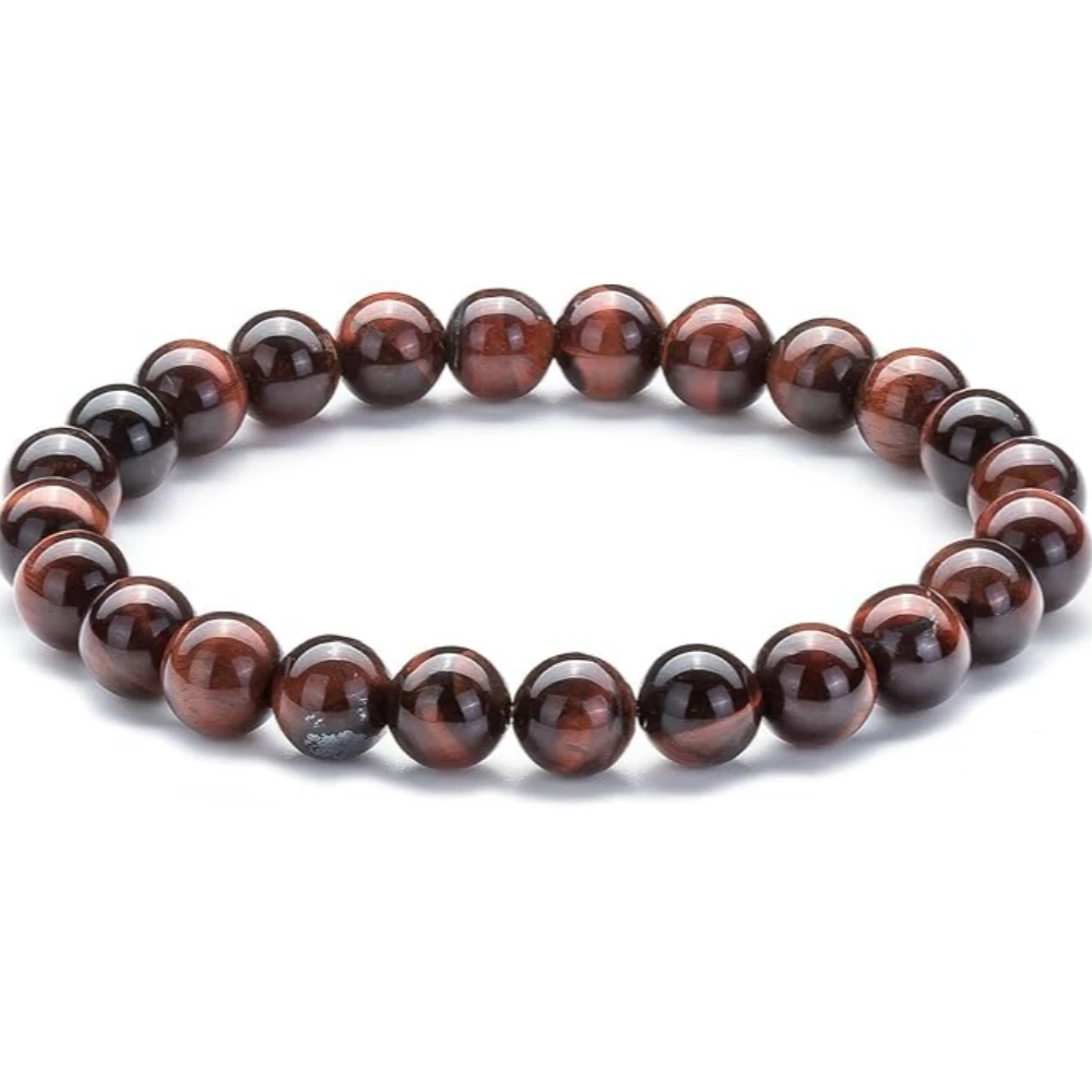 Agatesvibe "Men Women 8mm Natural Stone Beads Bracelet – Elastic Agate Yoga Healing Energy Bracelet Bangle – Unisex Boho Jewelry for Meditation & Balance (Red Tiger Eye)