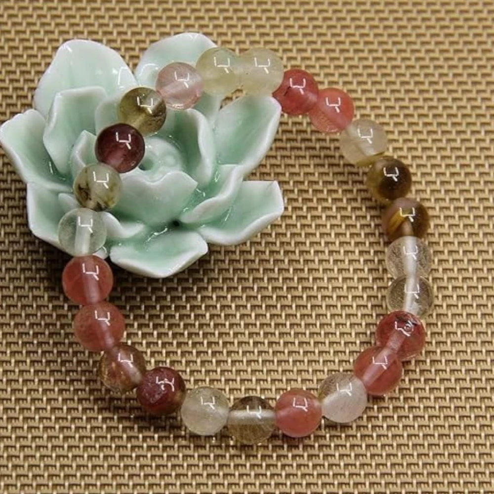 Agatesvibe Handmade Semi-Precious Gemstone Beaded Bracelet – 8mm Round Stretch Bracelet (7") for Unisex (Pack of 1) (Cherry Quartz)