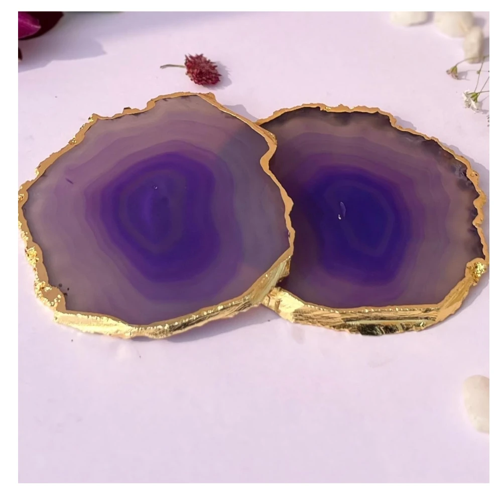 Agatesvibe Brazilian Agate Stone Coaster Beautiful Coaster Fit for Tea Cups Coffee Mugs and Glasses Perfect Table Accessories Tableware (1, Purple)