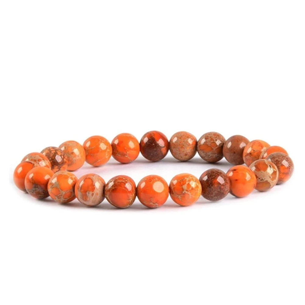 Agatesvibe Handmade Gem Semi Precious Gemstone 8mm Round Beads Stretch Bracelet 8mm Bead Size (Orange Sea Sediment Jasper)