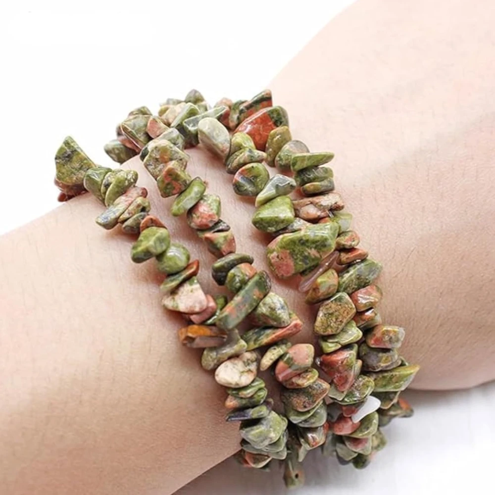 Agatesvibe Crystals Stretch Bracelet Irregular Beads Stretch Healing Crystals Chips Natural Gemstone for Women Jewelry Reiki Meditation (Pack of 1) (Unakite)