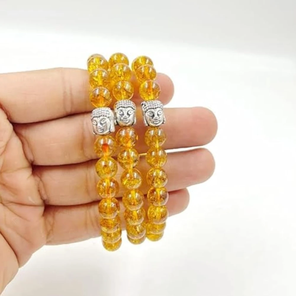 Agatesvibe Buddha Natural Crystal Healing Gemstone Chakra Bracelet | 8mm Beads | Unisex Spiritual Jewelry (Pack of 1) (Citrine with Buddha Head)