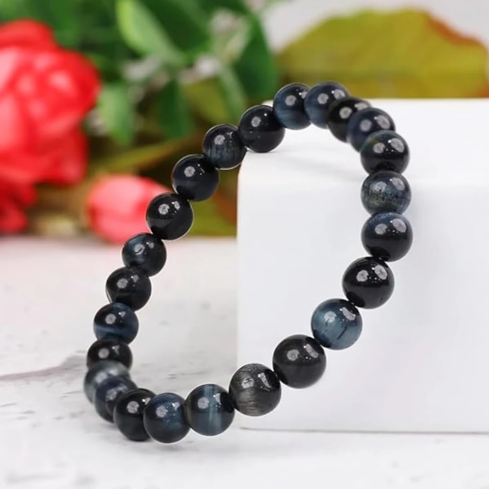 Agatesvibe Crystal Bracelet for Men & Women (8mm) | Gemstone Round Beads Bracelet for Girls | Elastic Casual Bracelet for Boys | Natural Reiki Feng Shui Healing Stone Bracelet for Unisex Adults (PAck of 1) (Tiger Eye)