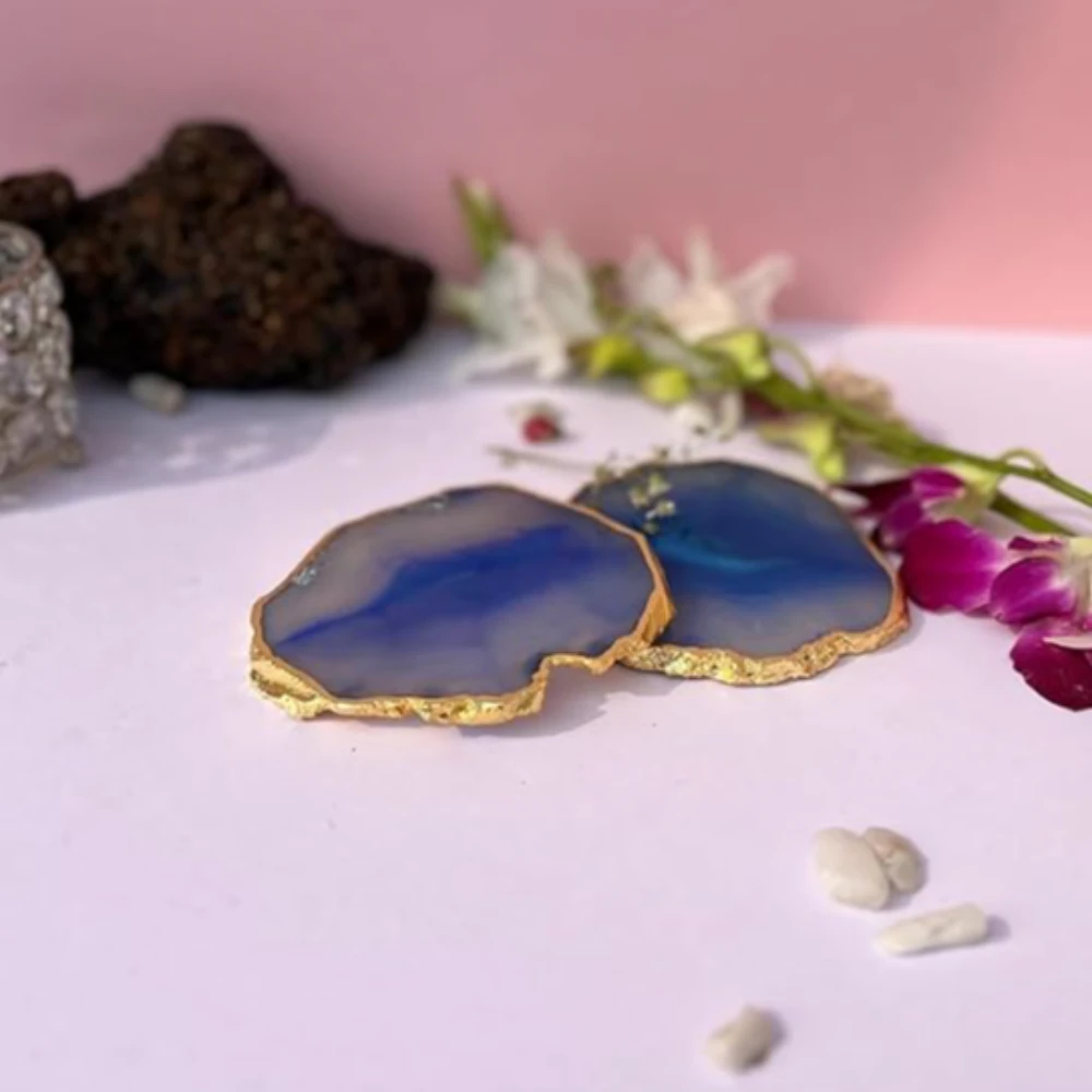 Agatesvibe Brazilian Agate Stone Coaster Beautiful Coaster Fit for Tea Cups Coffee Mugs and Glasses Perfect Table Accessories Tableware (1, Blue)