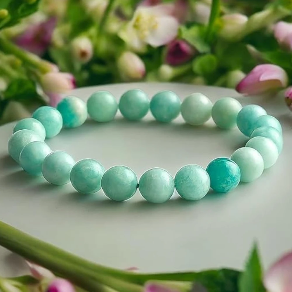 Agatesvibe Natural Certified 8mm Healing Crystal Bracelet | Stretchable, Suitable for Men and Women | for Chakra Balancing, Inner Peace, Abundance, and overall Well-being (Pack of 1) (Amazonite)