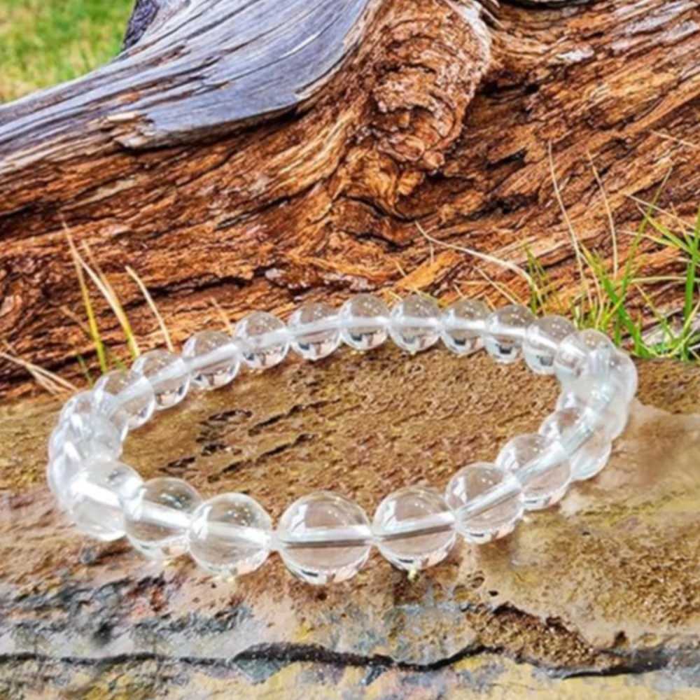 Agatesvibe Natural Clear Quartz Reiki Healing Crystal Bracelet - Lab Certified, 8mm Beads, for Men & Women