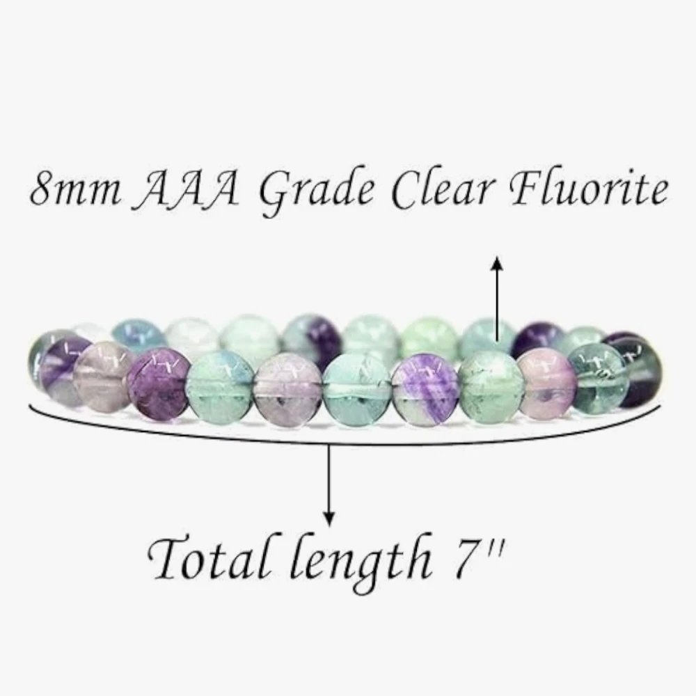 Agatesvibe Handmade Semi-Precious Gemstone Beaded Bracelet – 8mm Round Stretch Bracelet (7") for Unisex (Pack of 1) (Fluorite)