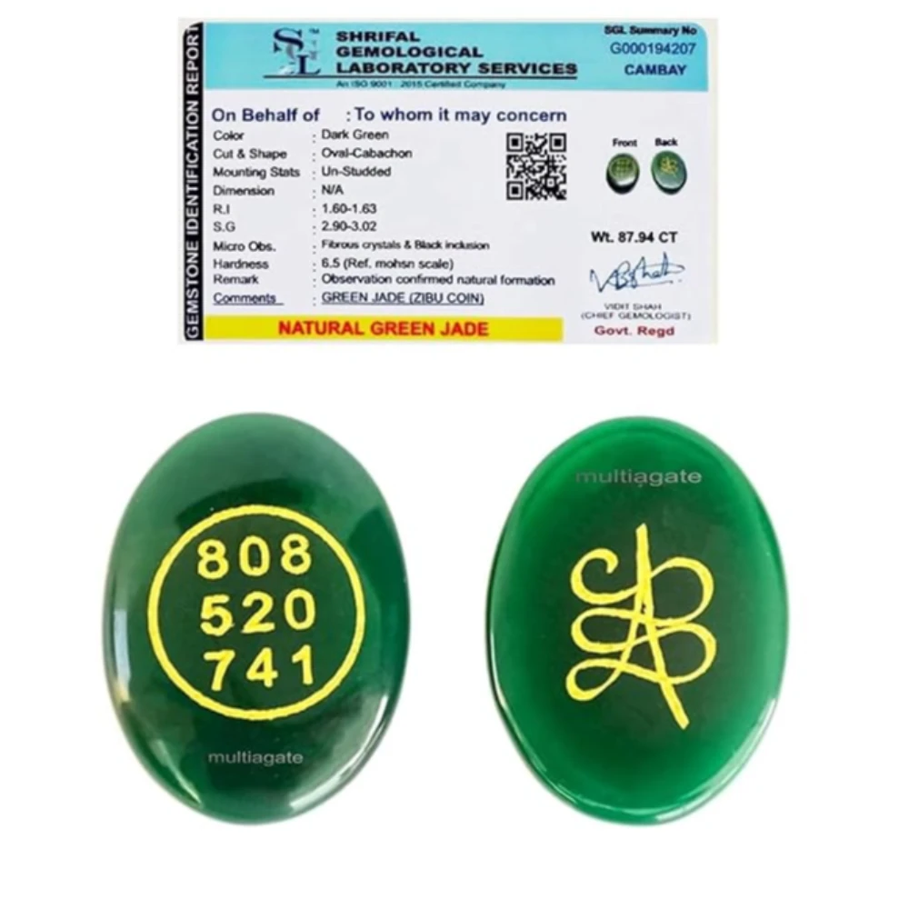 Agatesvibe Certified Green Jade Zibu Symbols – Pre-Energized Healing Aventurine Crystal for Luck, Abundance, Chakra Balance, Money & Manifestation – 808 520 741 Energy Coin