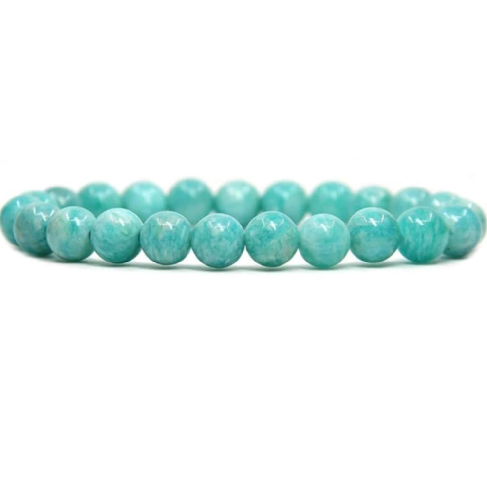 Agatesvibe Handmade Gem Semi Precious Gemstone 8mm Round Beads Stretch Bracelet 8mm Bead Size (Amazonite)