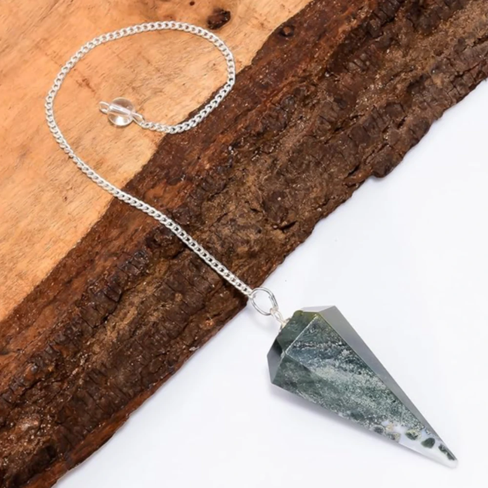 Agatesvibe "7 Chakra Stones Pendulum – Energy Healing & Dowsing Crystal | Reiki Pendulum with Chakra Chain & Ball for Meditation & Grids(Pack of 1) (Tree Agate)