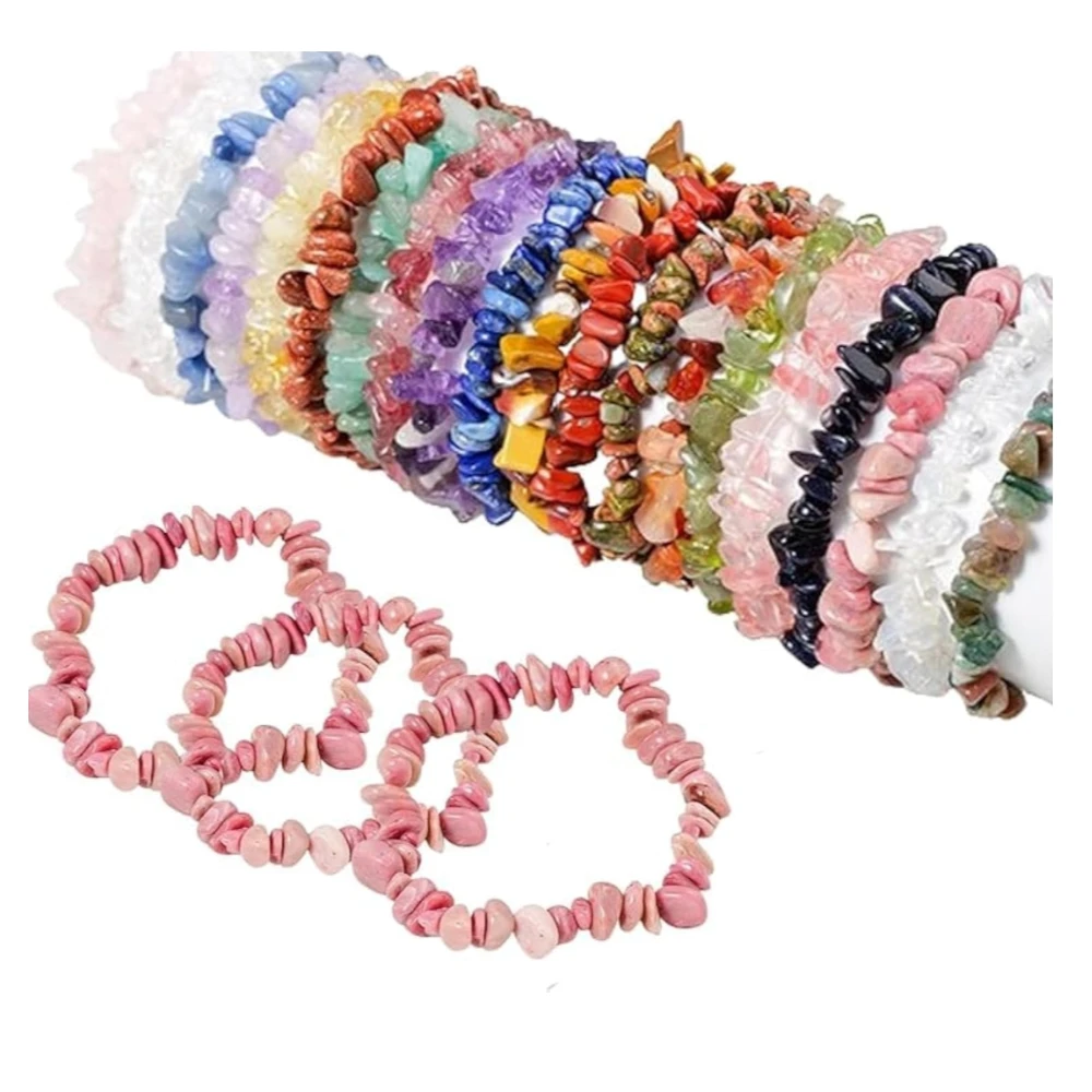 Agatesvibe Crystals Stretch Bracelet Irregular Beads Stretch Healing Crystals Chips Natural Gemstone for Women Jewelry Reiki Meditation (Pack of 1) (Tourmaline)