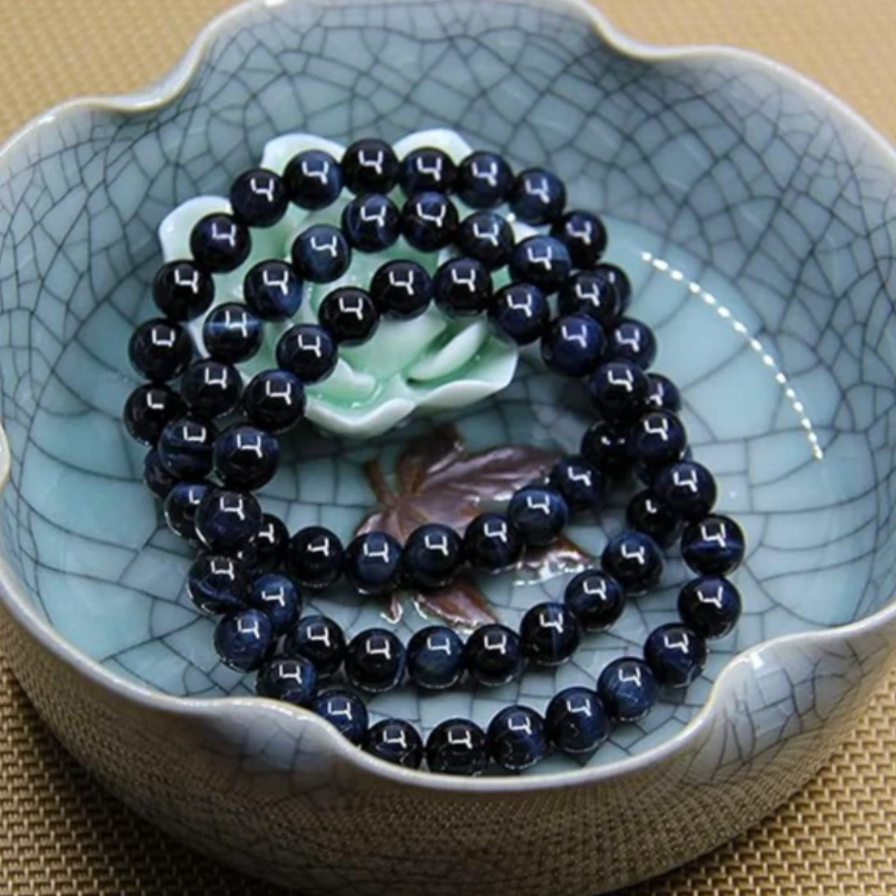 Agatesvibe Handmade Gem Semi Precious Gemstone 8mm Round Beads Stretch Bracelet 8mm Bead Size (Blue Tiger Eye)