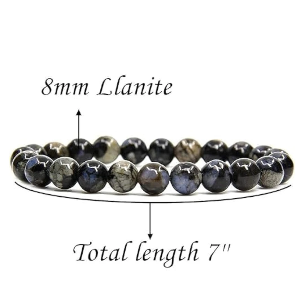 Agatesvibe Handmade Semi-Precious Gemstone Beaded Bracelet – 8mm Round Stretch Bracelet (7") for Unisex (Pack of 1) (Llanite)
