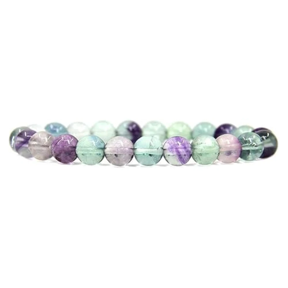 Agatesvibe Handmade 8mm Semi-Precious Gemstone Bead Stretch Bracelet – 7" Unisex (PAck of 1) (Fluorite)