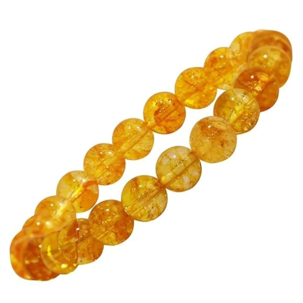 Agatesvibe Crystal Bracelet for Men & Women (8mm) | Gemstone Round Beads Bracelet for Girls | Elastic Casual Bracelet for Boys | Natural Reiki Feng Shui Healing Stone Bracelet for Unisex Adults (PAck of 1) (Citrine)