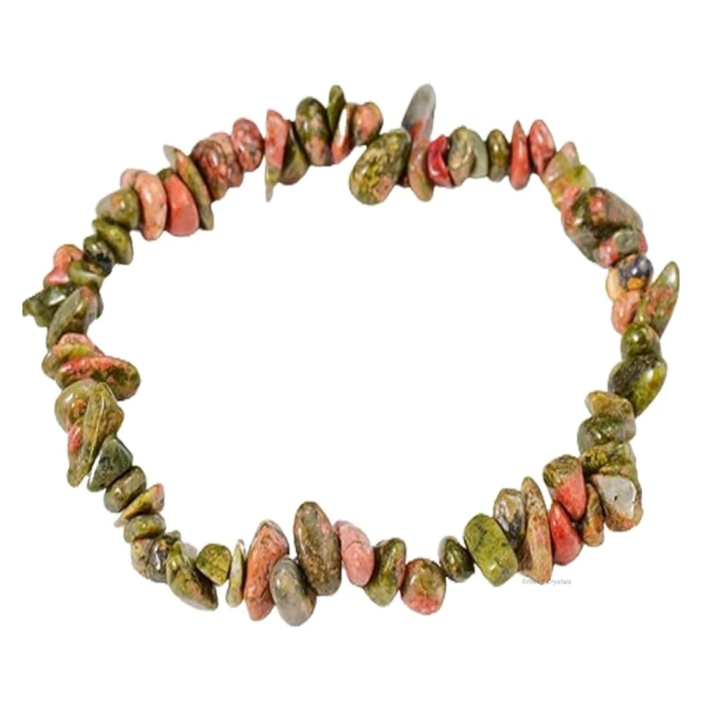 Agatesvibe Crystals Stretch Bracelet Irregular Beads Stretch Healing Crystals Chips Natural Gemstone for Women Jewelry Reiki Meditation (Pack of 1) (Unakite)
