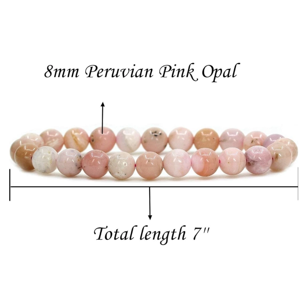 Agatesvibe Handmade Gem Semi Precious Gemstone 8mm Round Beads Stretch Bracelet 8mm Bead Size (Pink Opal)