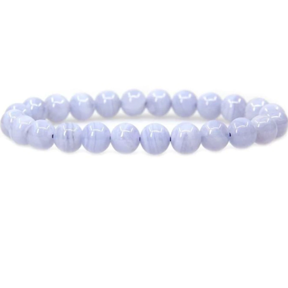 Agatesvibe Handmade Gem Semi Precious Gemstone 8mm Round Beads Stretch Bracelet 8mm Bead Size (A Grade Blue Lace Agate)