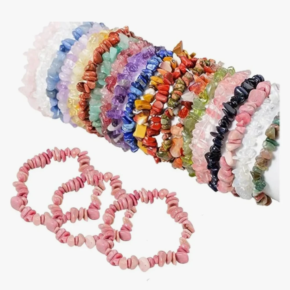 Agatesvibe Crystals Stretch Bracelet Irregular Beads Stretch Healing Crystals Chips Natural Gemstone for Women Jewelry Reiki Meditation (Pack of 1) (Rhodochrosite)