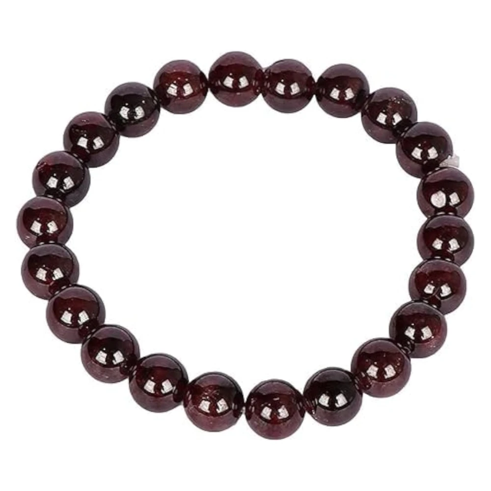 Agatesvibe Handmade Gem Semi Precious Gemstone 8mm Round Beads Stretch Bracelet 8mm Bead Size (Red Garnet)