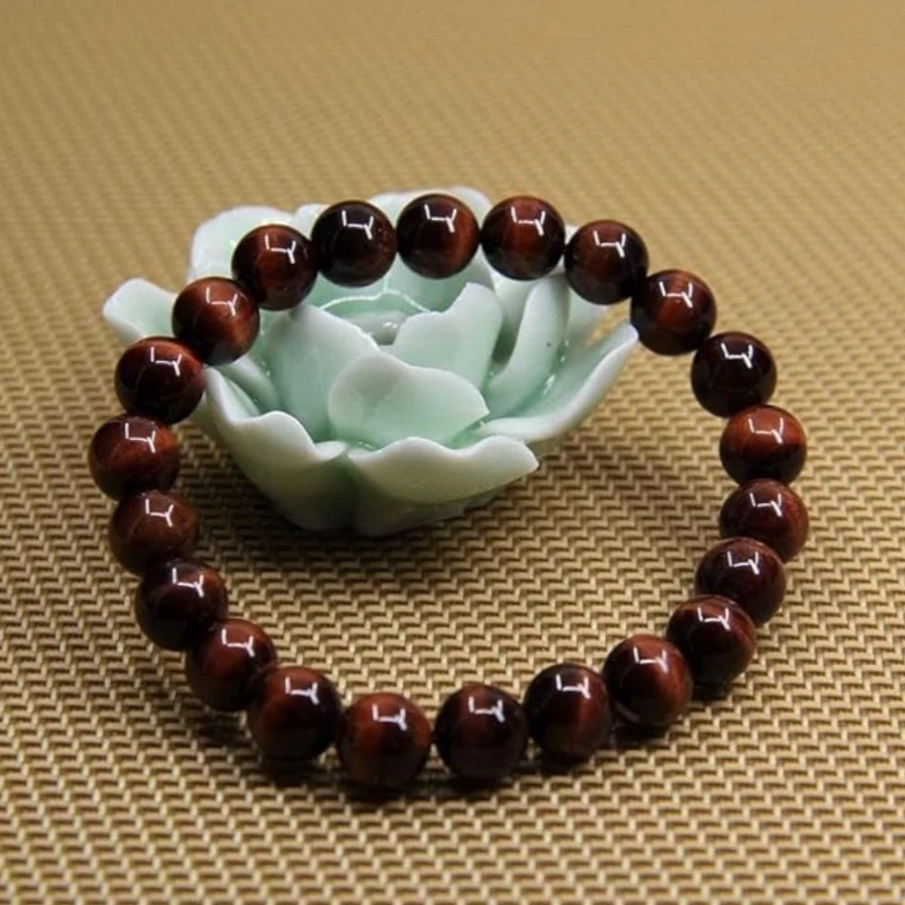Agatesvibe Handmade Semi-Precious Gemstone Beaded Bracelet – 8mm Round Stretch Bracelet (7") for Unisex (Pack of 1) (Red Tiger's Eye)