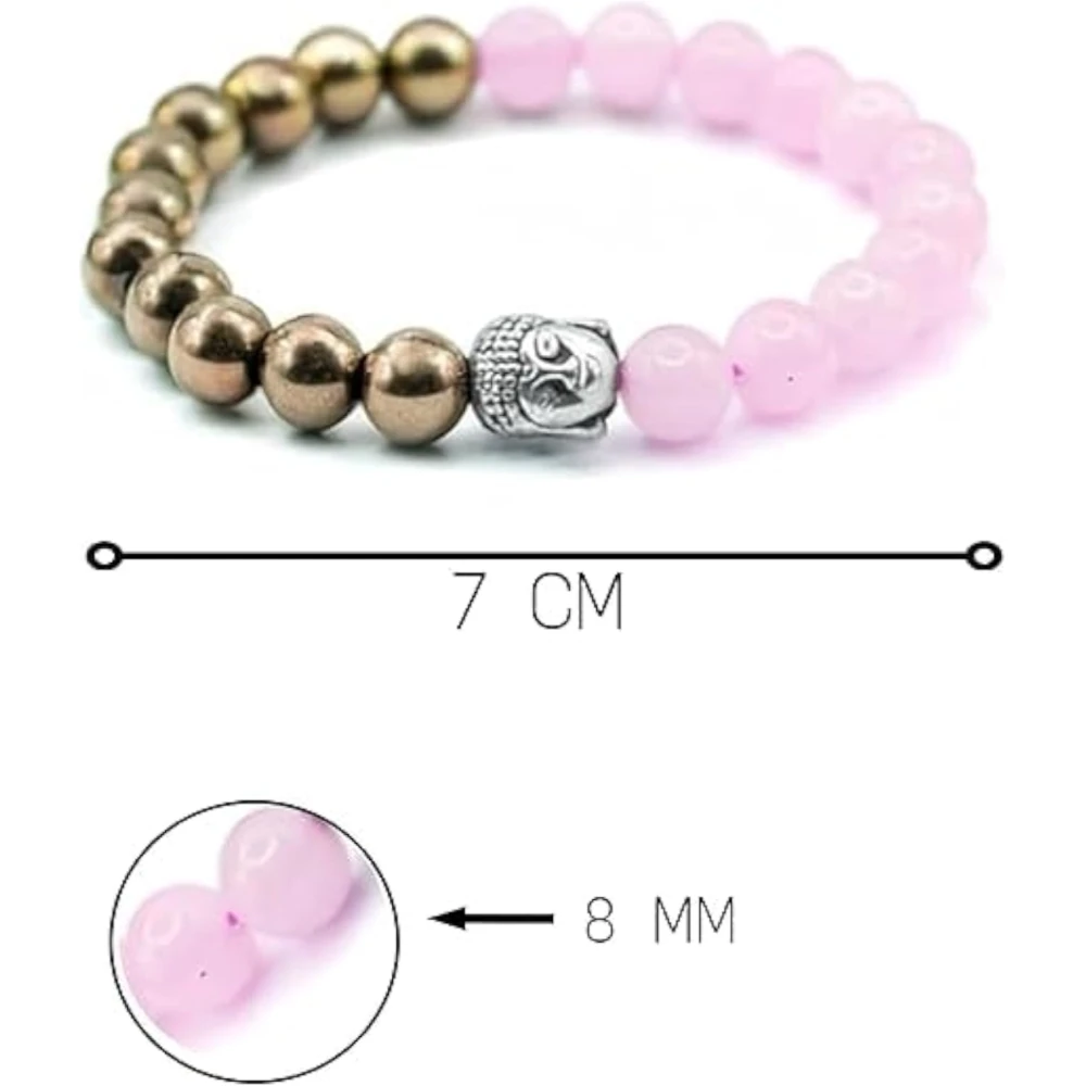 Agatesvibe Pyrite & Rose Quartz Bracelet – Natural 8mm Healing Crystal Beads for Men & Women, Attracts Love, Luck, Money & Fame – Gift for Boyfriend or Girlfriend