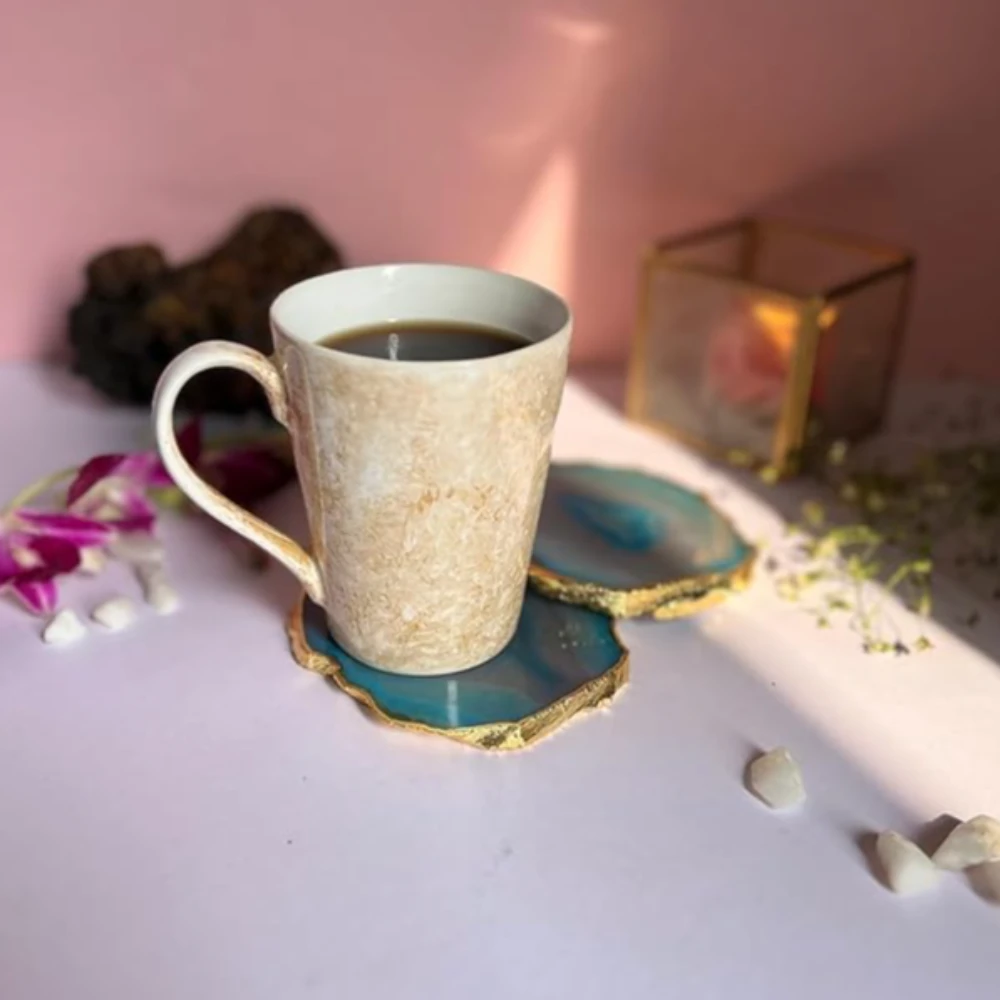 Agatesvibe Brazilian Agate Stone Coaster Beautiful Coaster Fit for Tea Cups Coffee Mugs and Glasses Perfect Table Accessories Tableware (5, Turquoise)