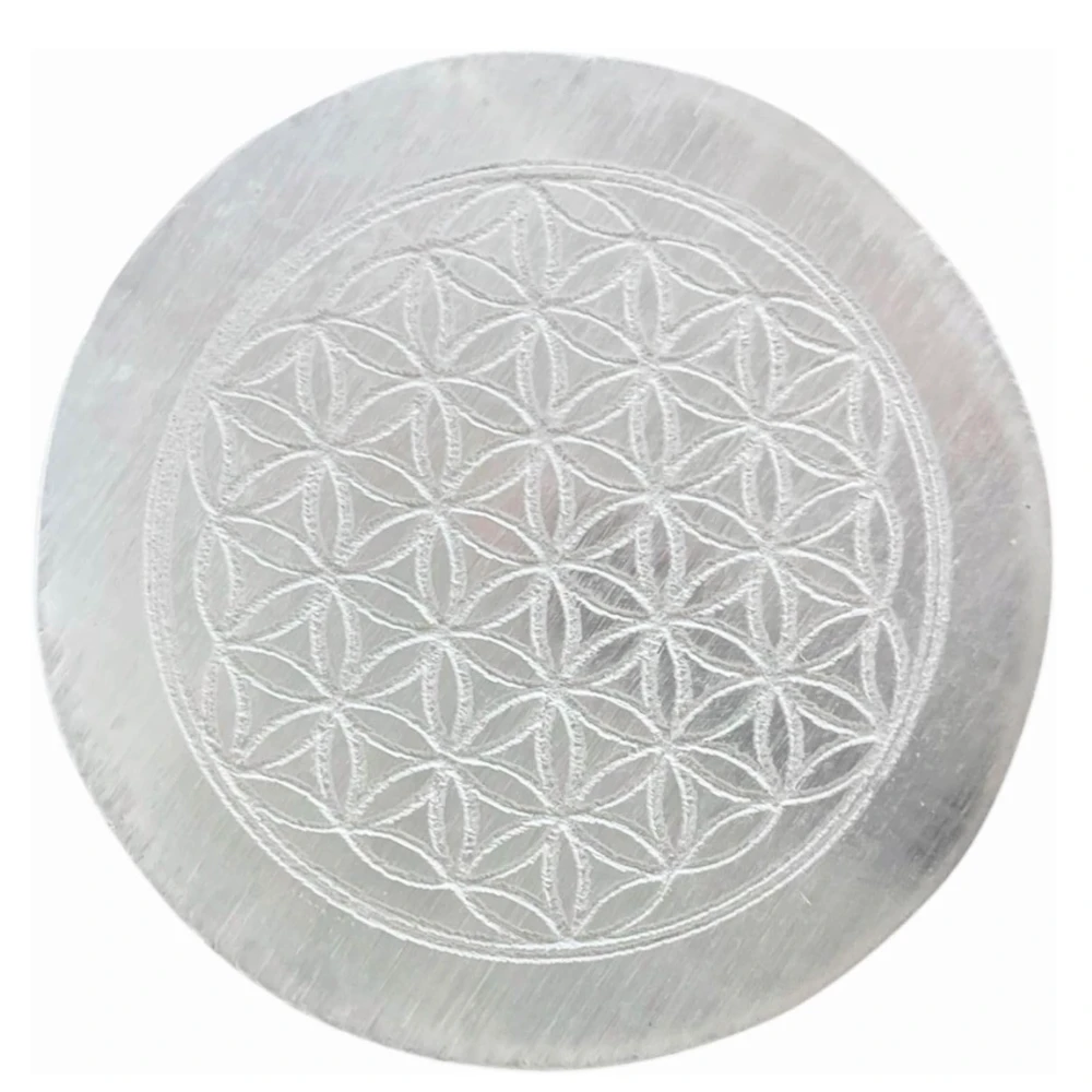 Agatesvibe Selenite Crystal Charging Plate – Engraved Sri Yantra Selenite Plate for Crystal Cleansing, Energy Recharging, & Pooja Rituals (Pack of 1) (Goddess, 3 Inch)