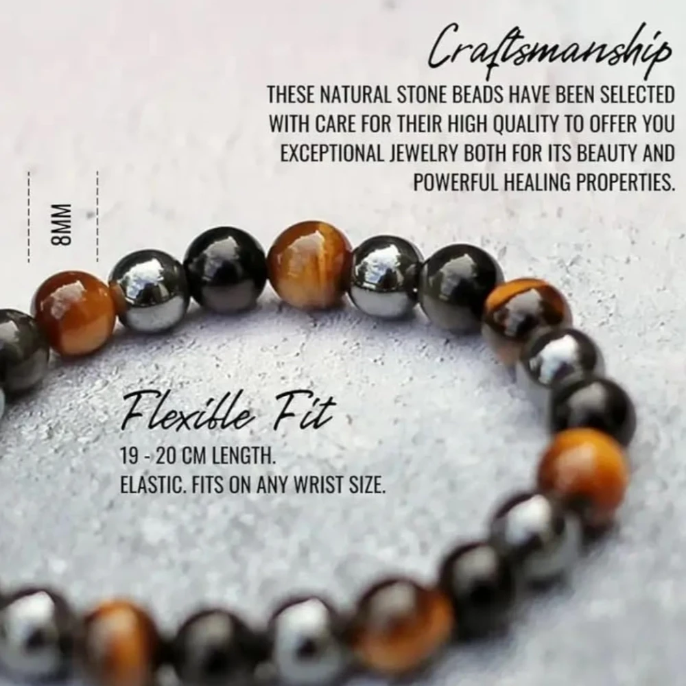 Agatesvibe Tiger eye & Black Obsidian Bracelet Round Cut 8 mm Stone Bracelet for Reiki Healing and Crystal Healing (Pack of 1)