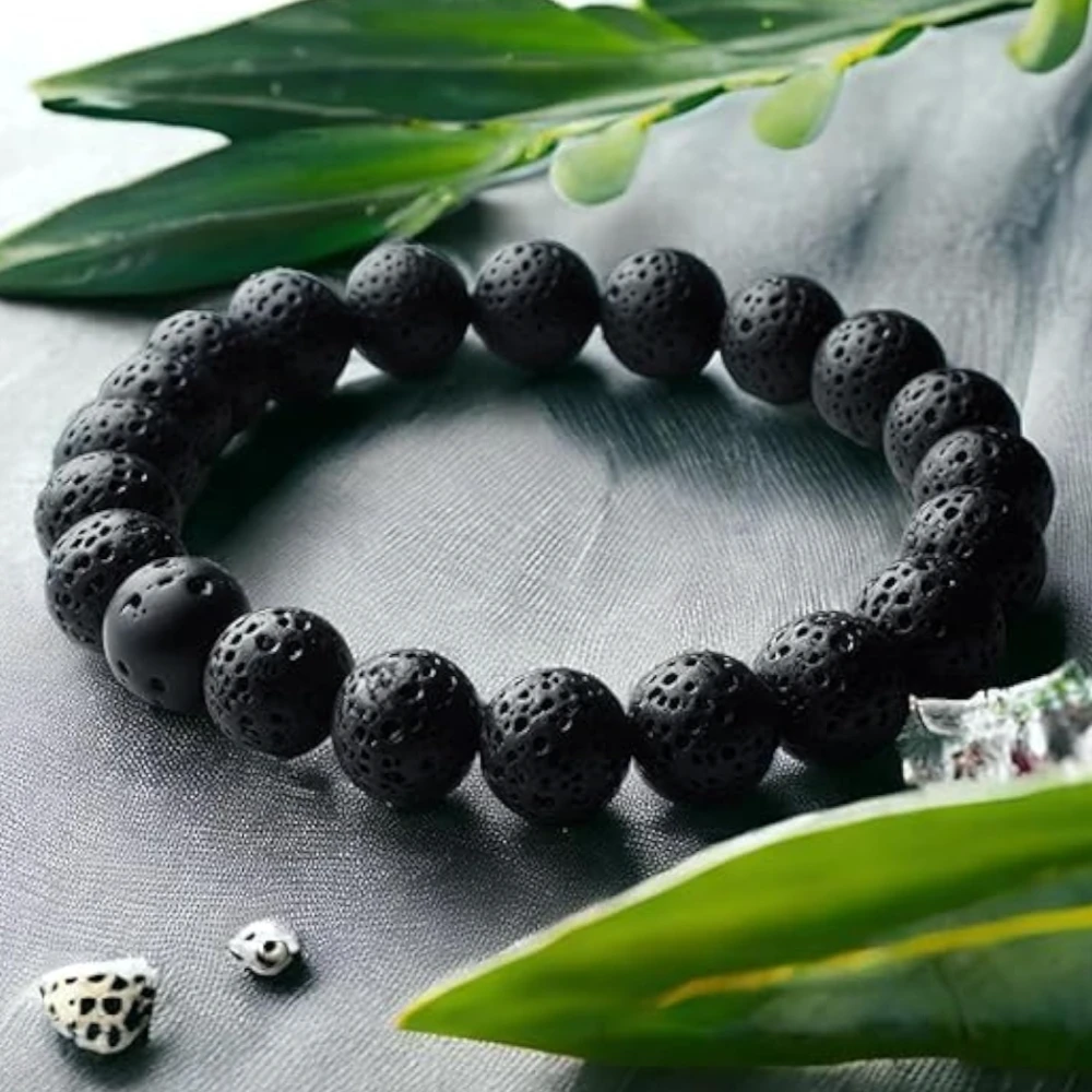Agatesvibe Natural Certified 8mm Healing Crystal Bracelet | Unisex Stretchable Design | Chakra Balancing, Inner Peace & Abundance for Overall Well-being (Pack of 1) (Lava Stone)