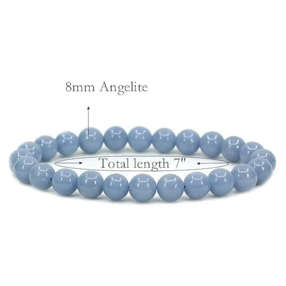 Agatesvibe Handmade Semi-Precious Gemstone Beaded Bracelet – 8mm Round Stretch Bracelet (7") for Unisex (Pack of 1) (Blue Angelite)